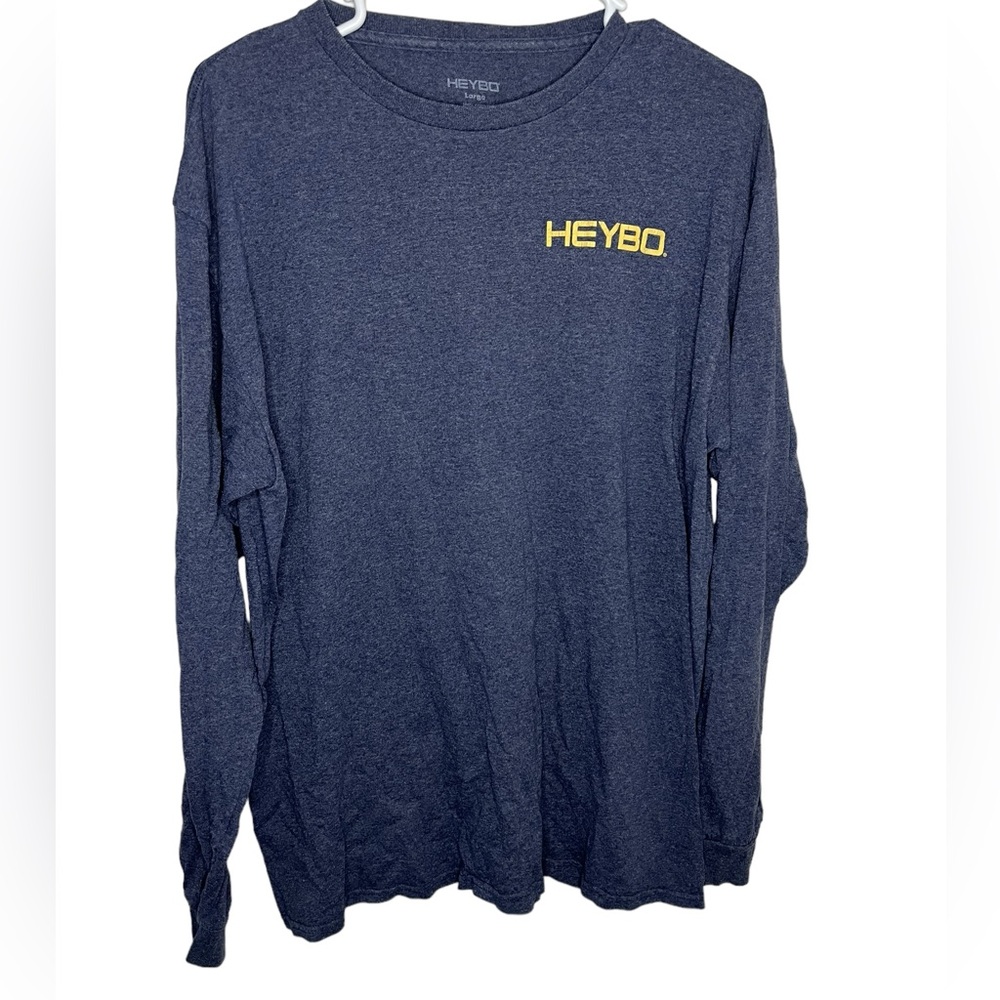 HEYBO Mens Large Long Sleeve‎ Shirt Blue Black Lab Graphic Print T-Shirt